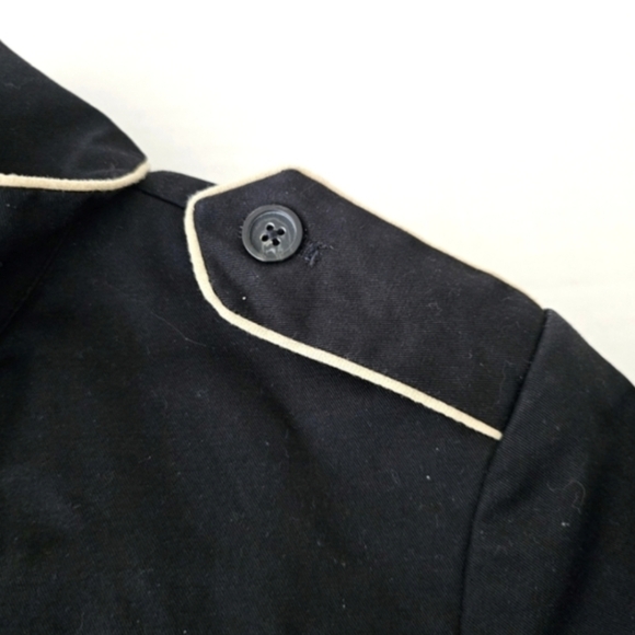 GAP Vintage Y2K Double Breasted Black Tan Piping Belted Cotton Trench Coat- L - Picture 5 of 16